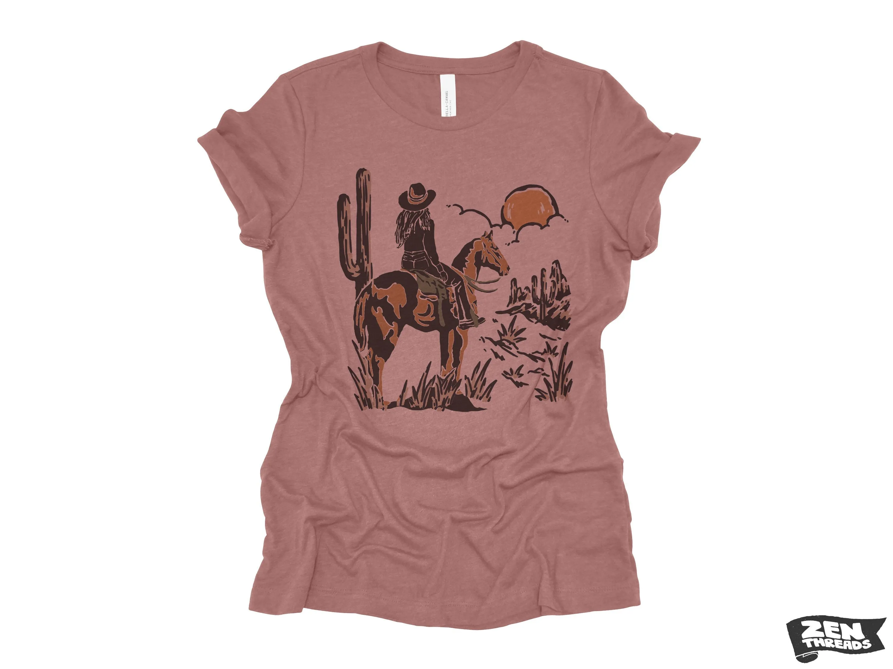 Cowgirl Sunset Texas Desert Womens Boyfriend Tee - Relaxed Fit Vintage T-Shirt