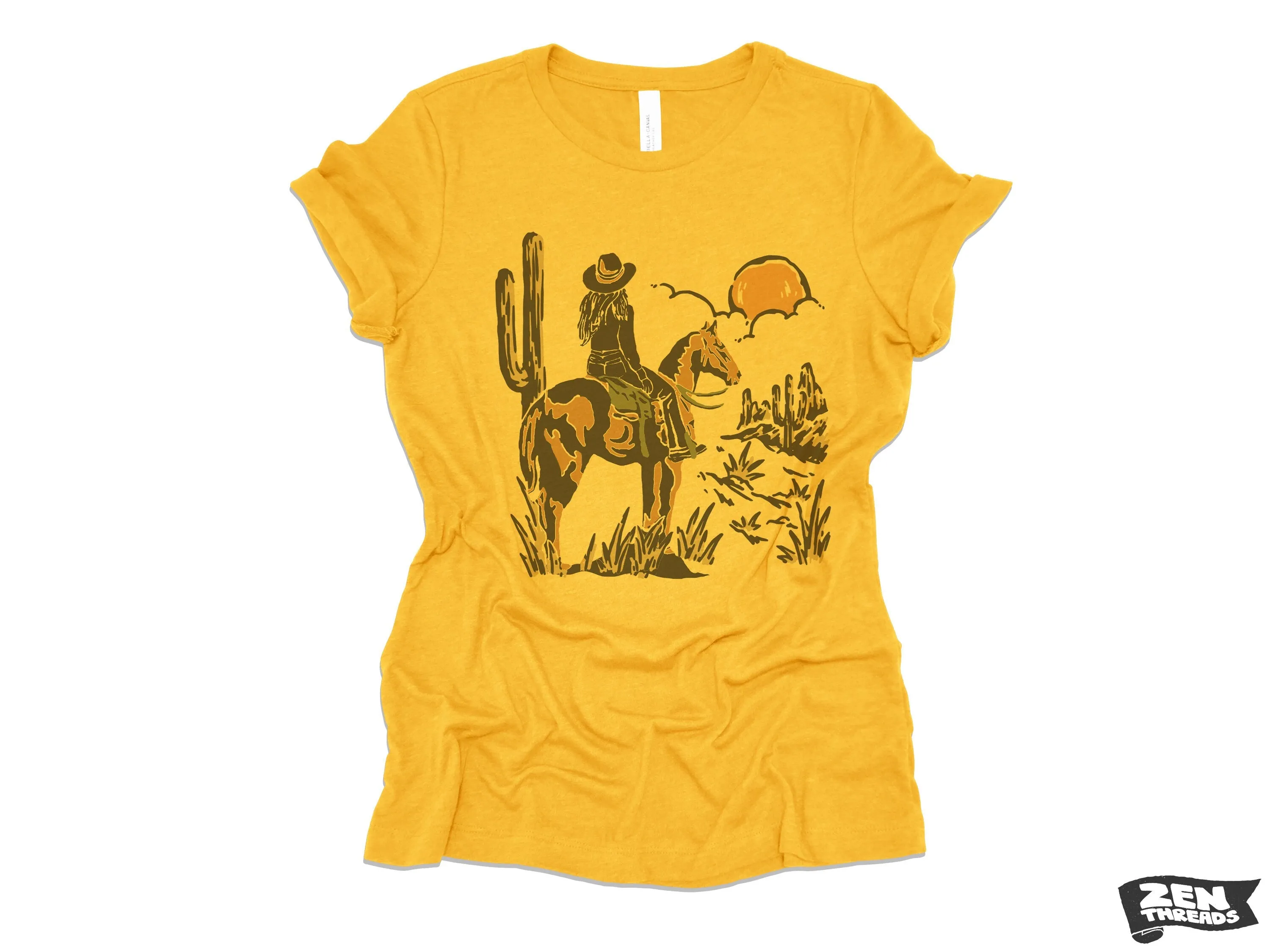 Cowgirl Sunset Texas Desert Womens Boyfriend Tee - Relaxed Fit Vintage T-Shirt