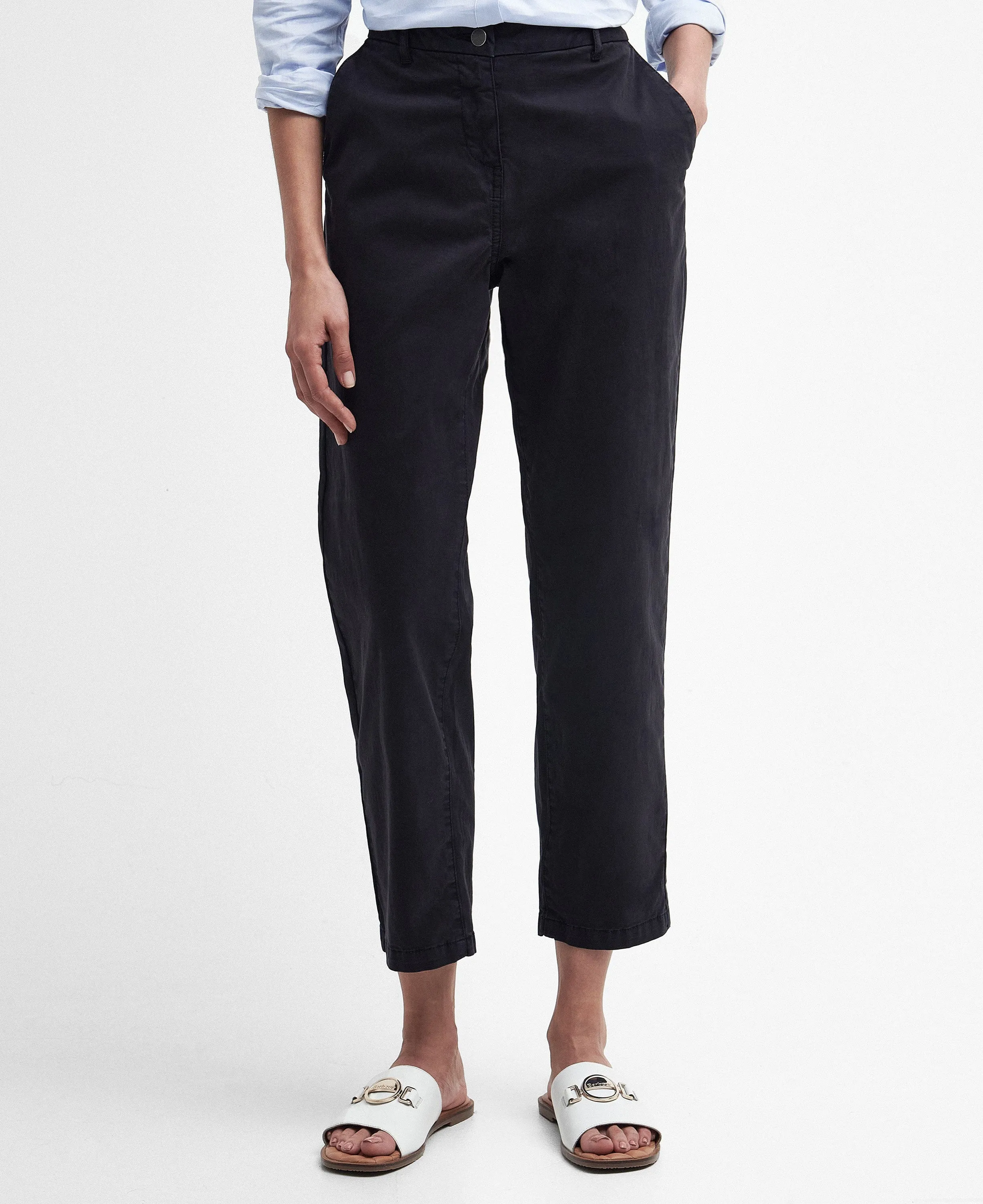 Cropped Chino Trousers - Navy