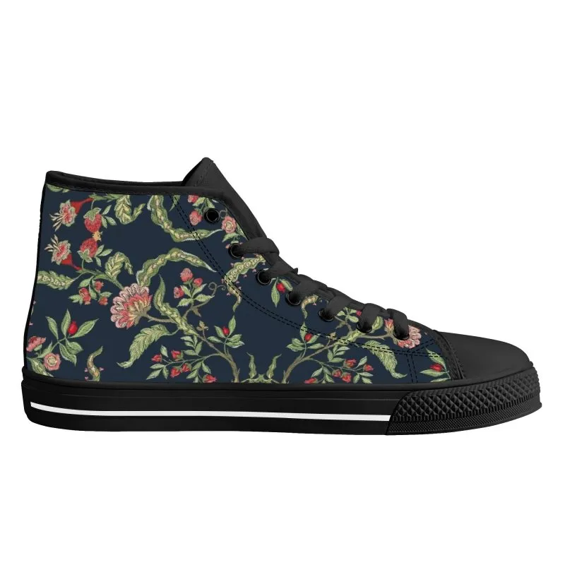 D25 High-Top Canvas Shoes - Black - Jacobean ornament