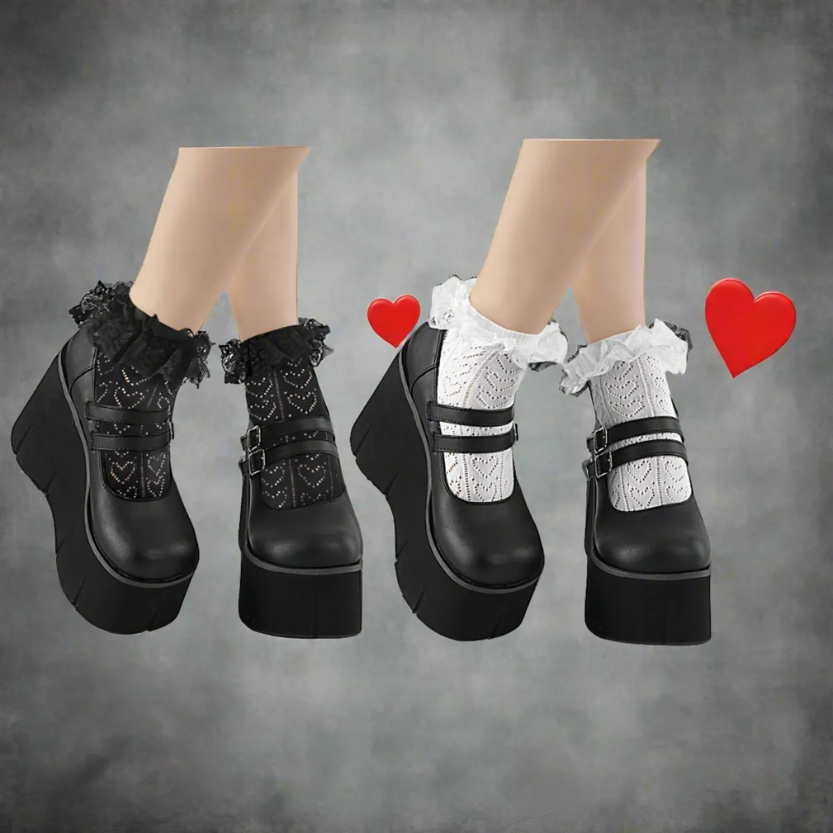 DemoniaCult Nylon Heart Ruffle Sokjes