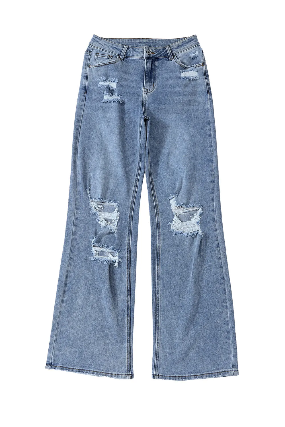 Destroyed Open Knee Wide Leg Jeans