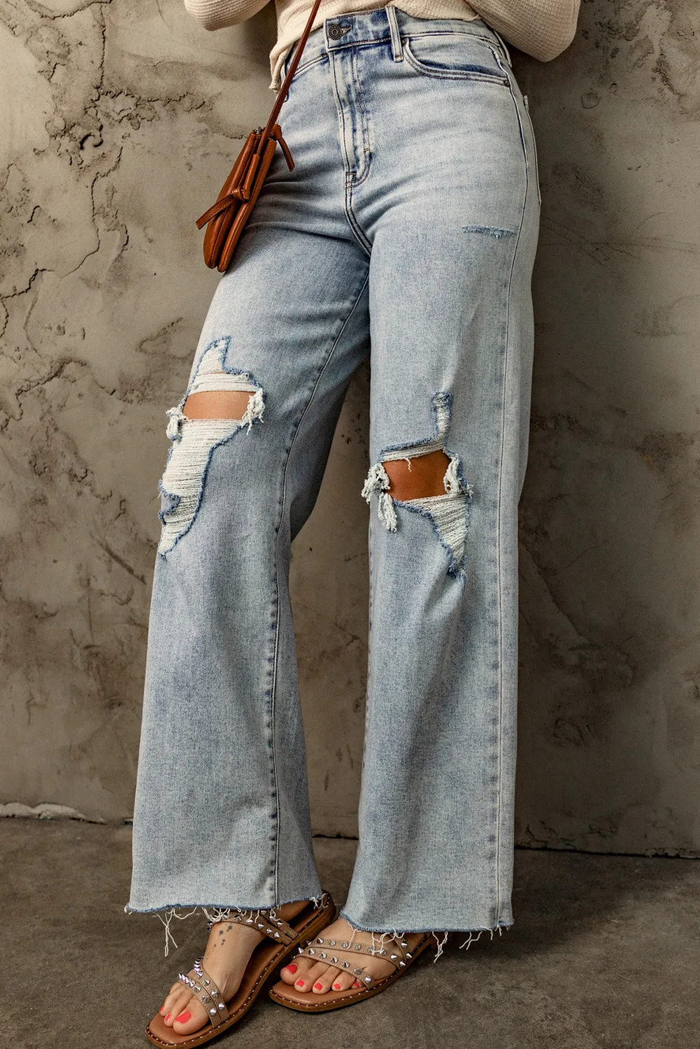 Distressed Holed Straight Leg Loose Jeans