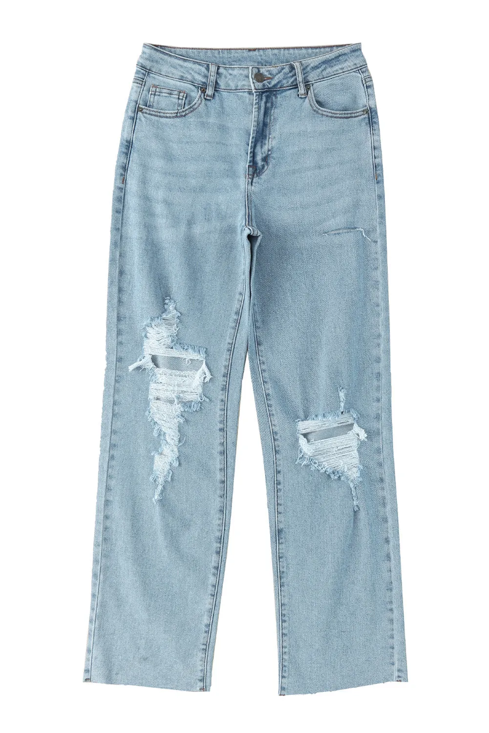 Distressed Holed Straight Leg Loose Jeans