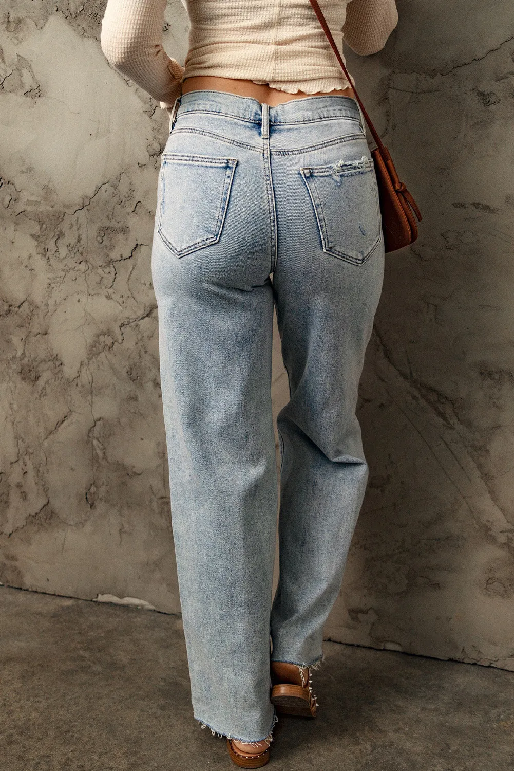 Distressed Holed Straight Leg Loose Jeans