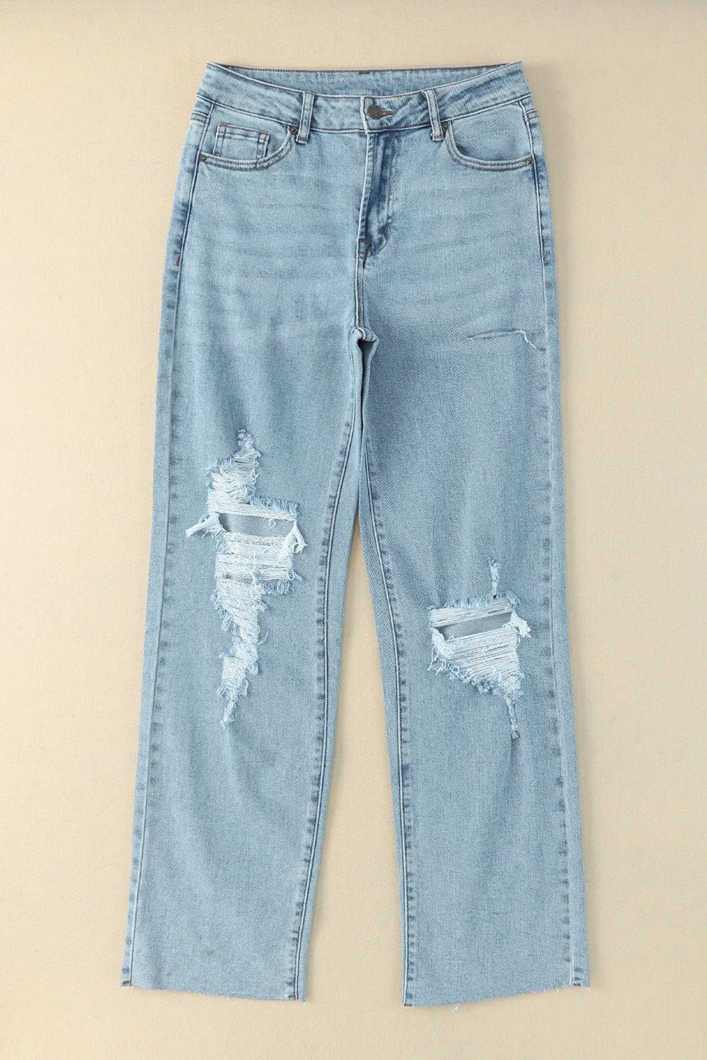 Distressed Holed Straight Leg Loose Jeans