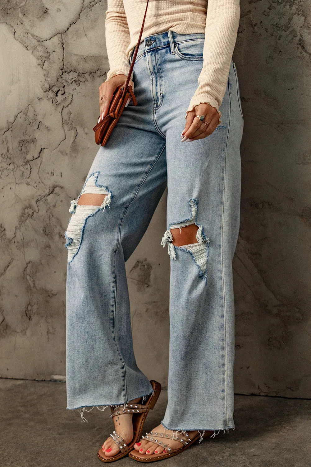 Distressed Holed Straight Leg Loose Jeans