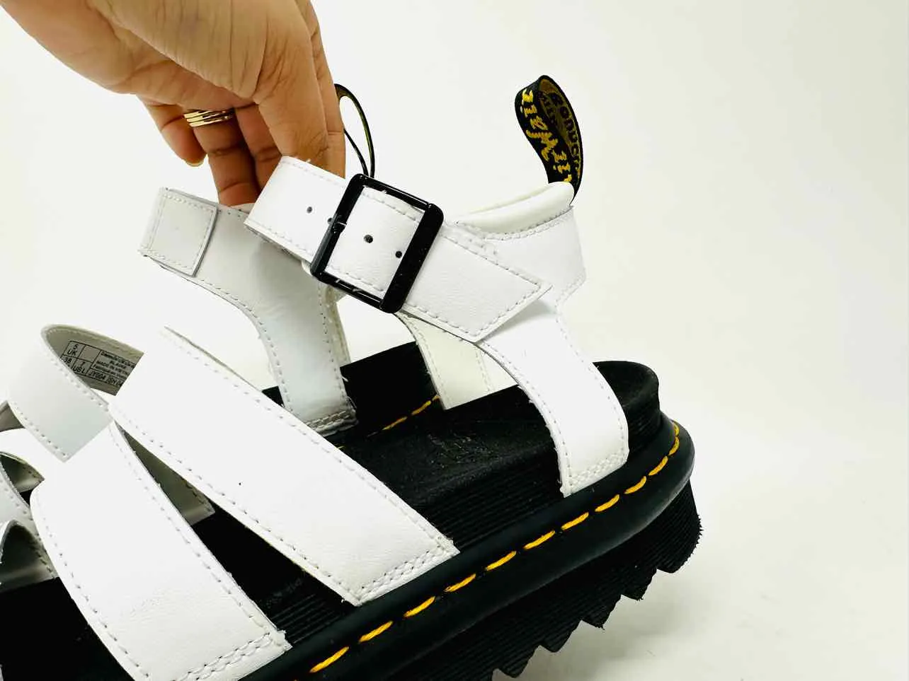 Dr. Martens Size 7 White/Black Caged Leather Shoes Sandals