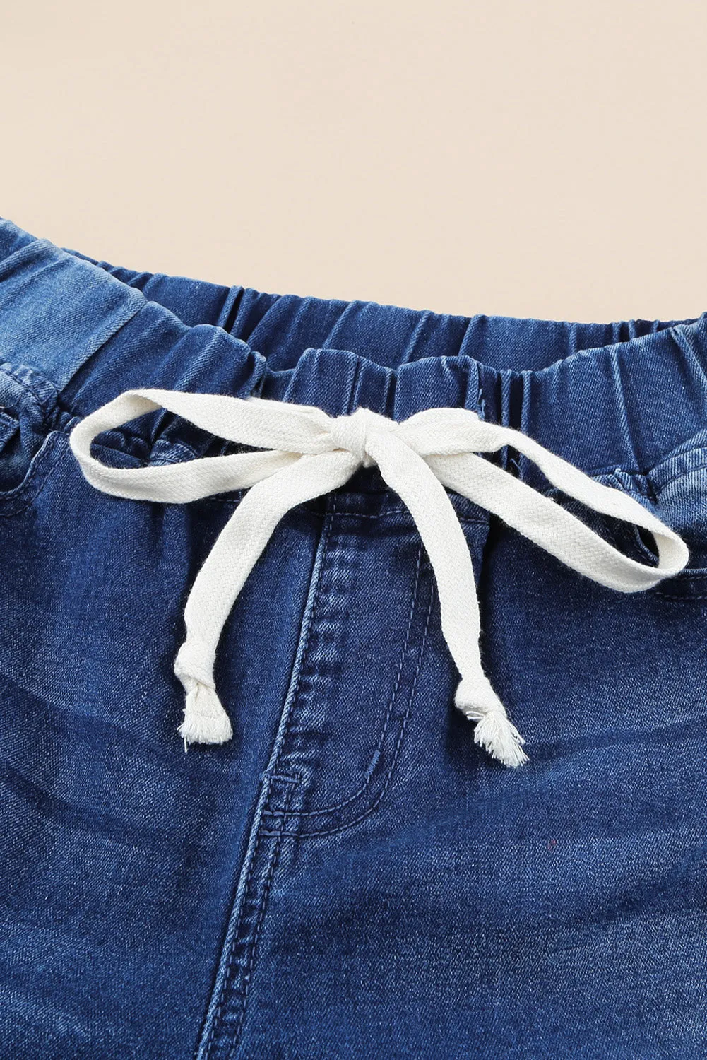 Drawstring Waist Hole Ripped Jeans