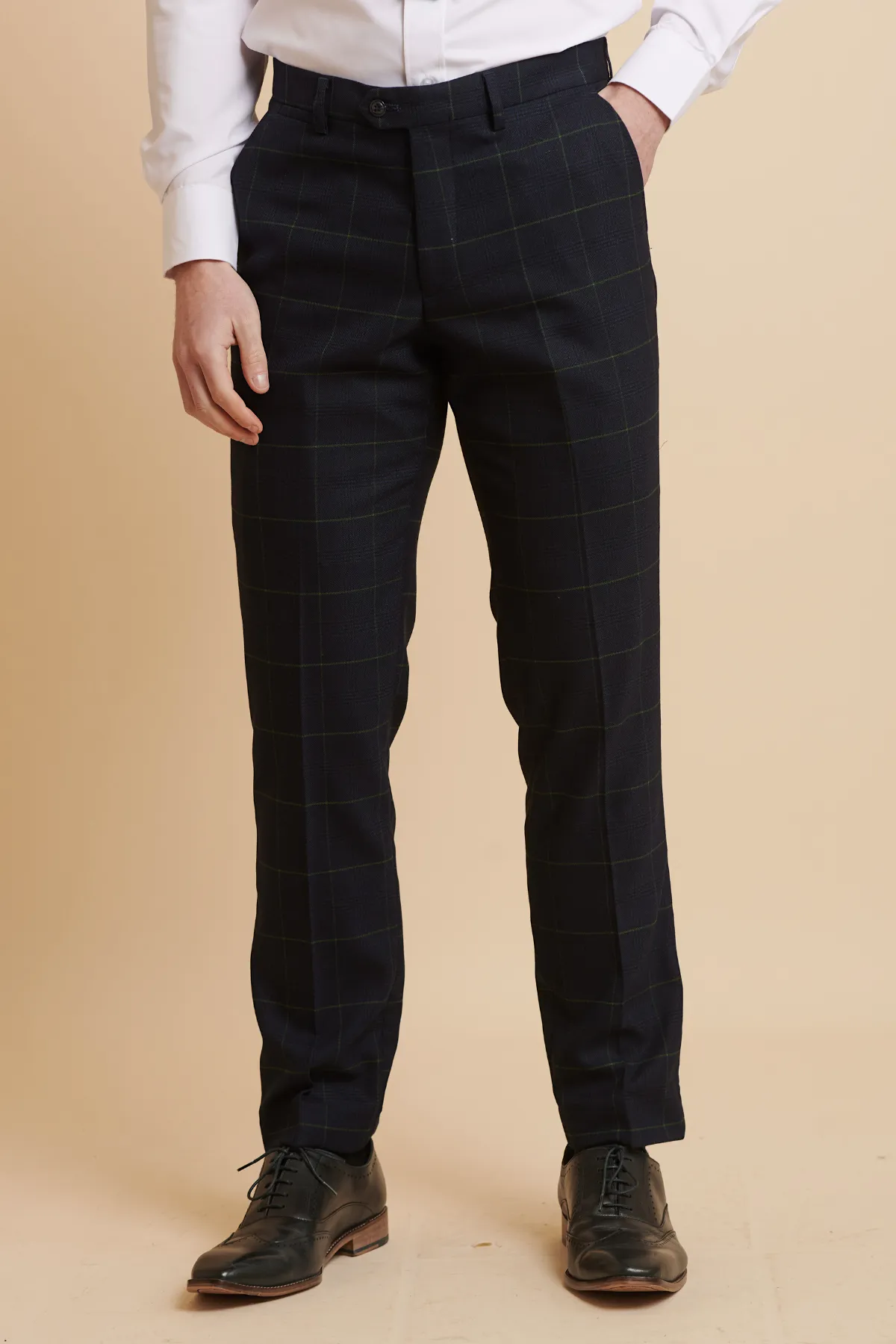 EDINSON - Navy Green Check Trousers