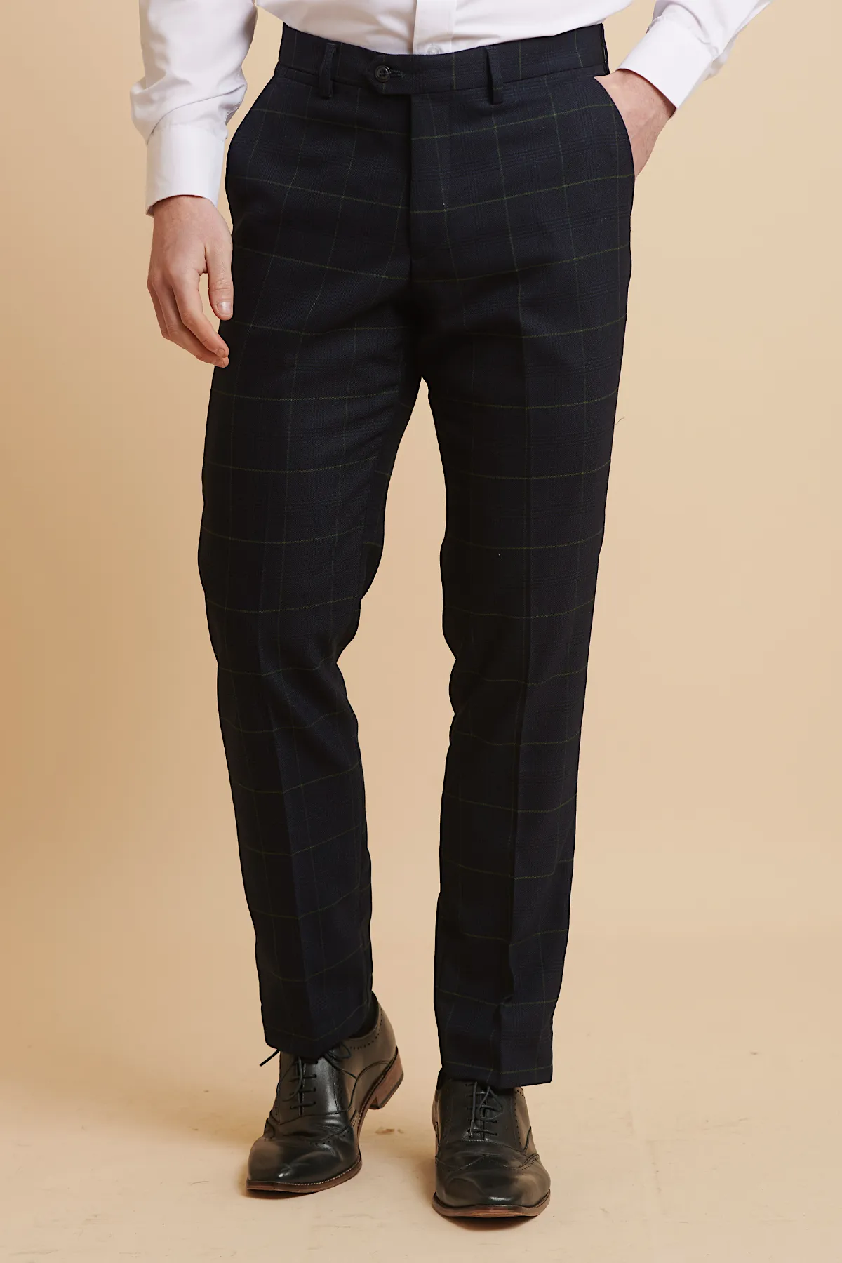 EDINSON - Navy Green Check Trousers