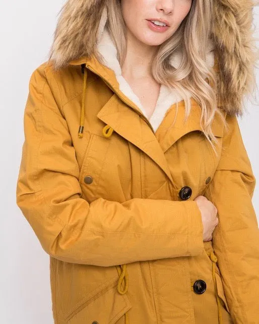 Faux Sherpa Lined Hooded Utility Parka Jacket in More Colors