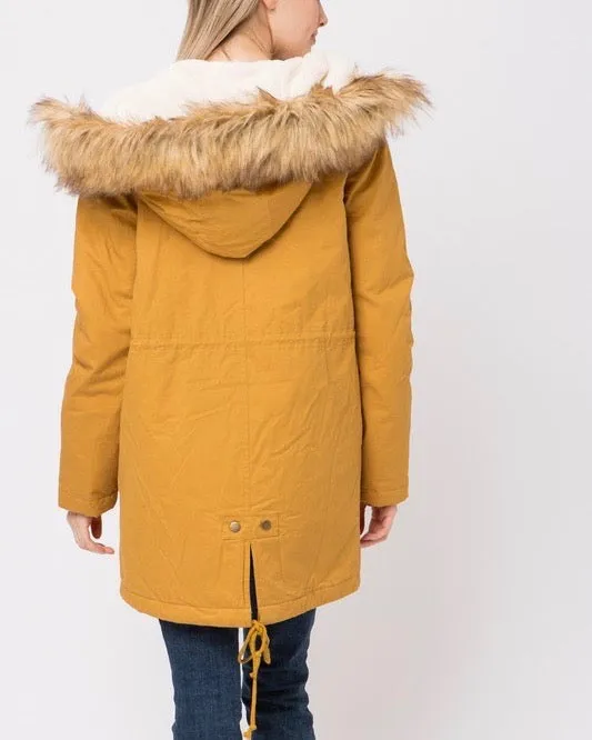 Faux Sherpa Lined Hooded Utility Parka Jacket in More Colors