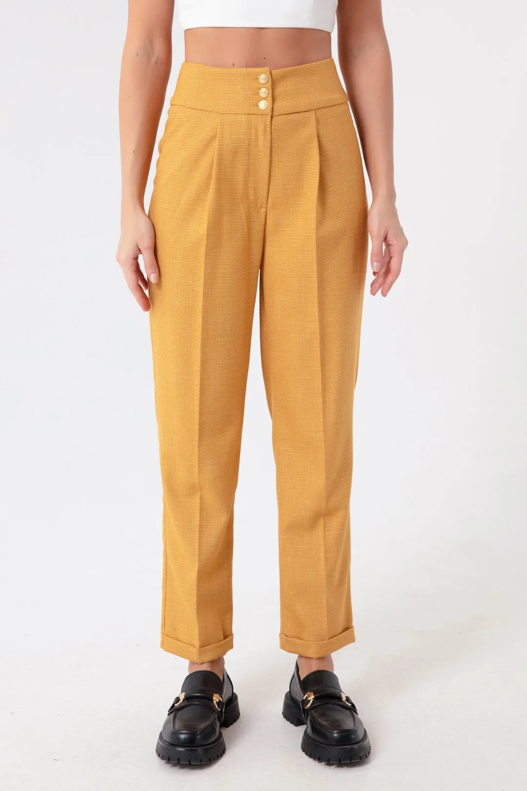 Female Gold Button Striped Pants