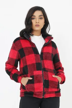 FLUFFY JACKET-BLK-RED