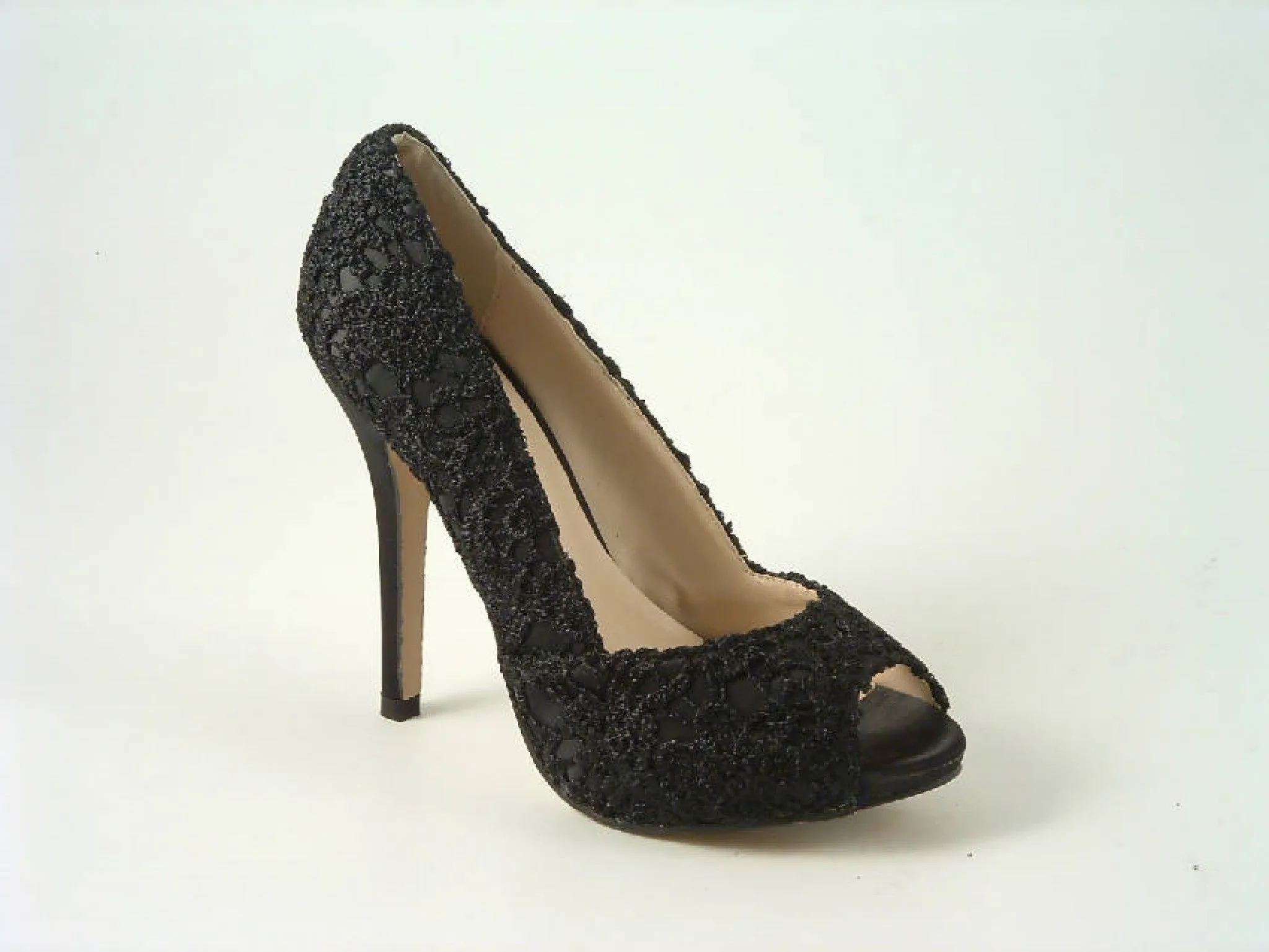 Glitz Shoes Lace Upper Peep Toe Court Shoes