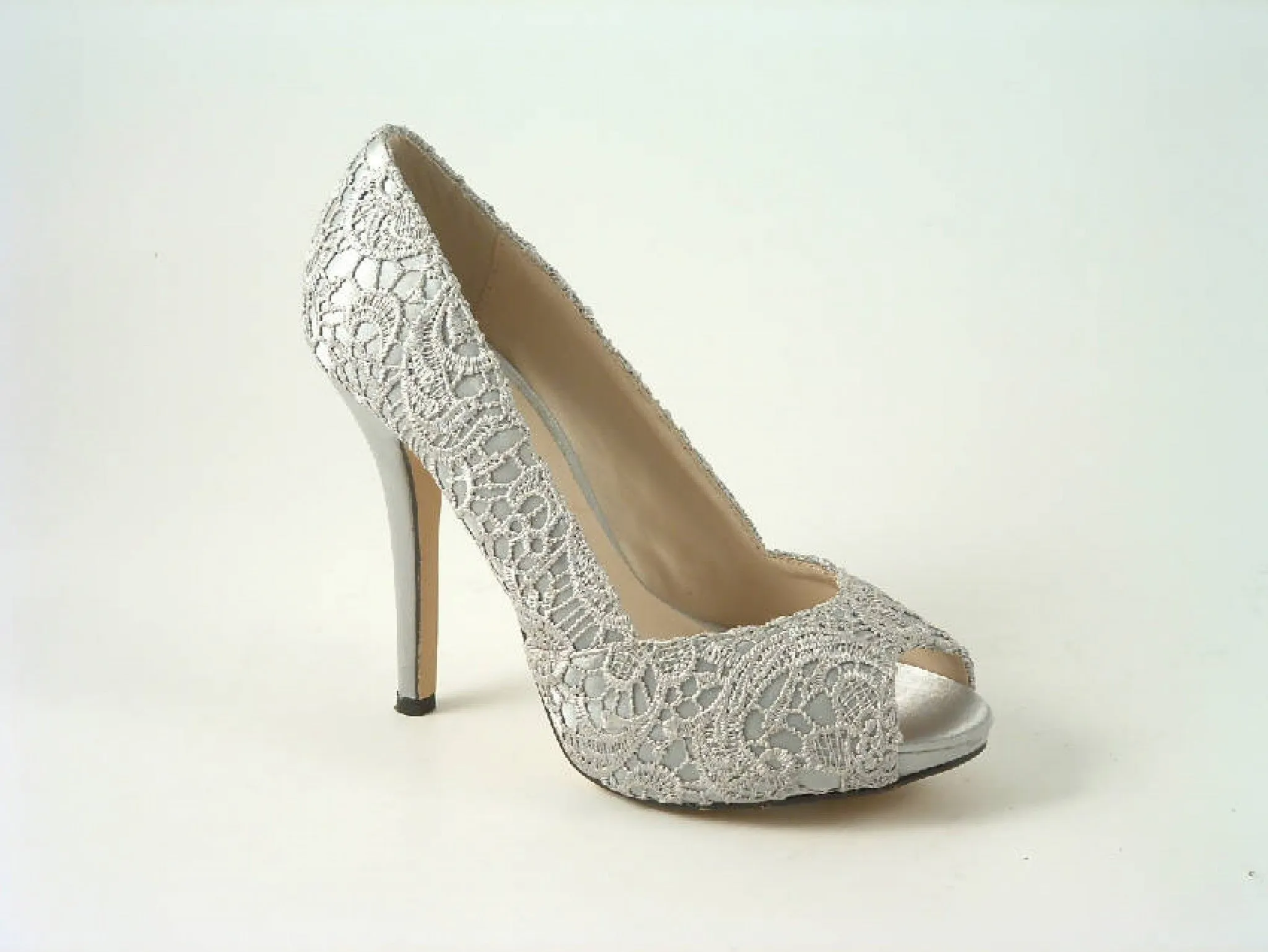 Glitz Shoes Lace Upper Peep Toe Court Shoes