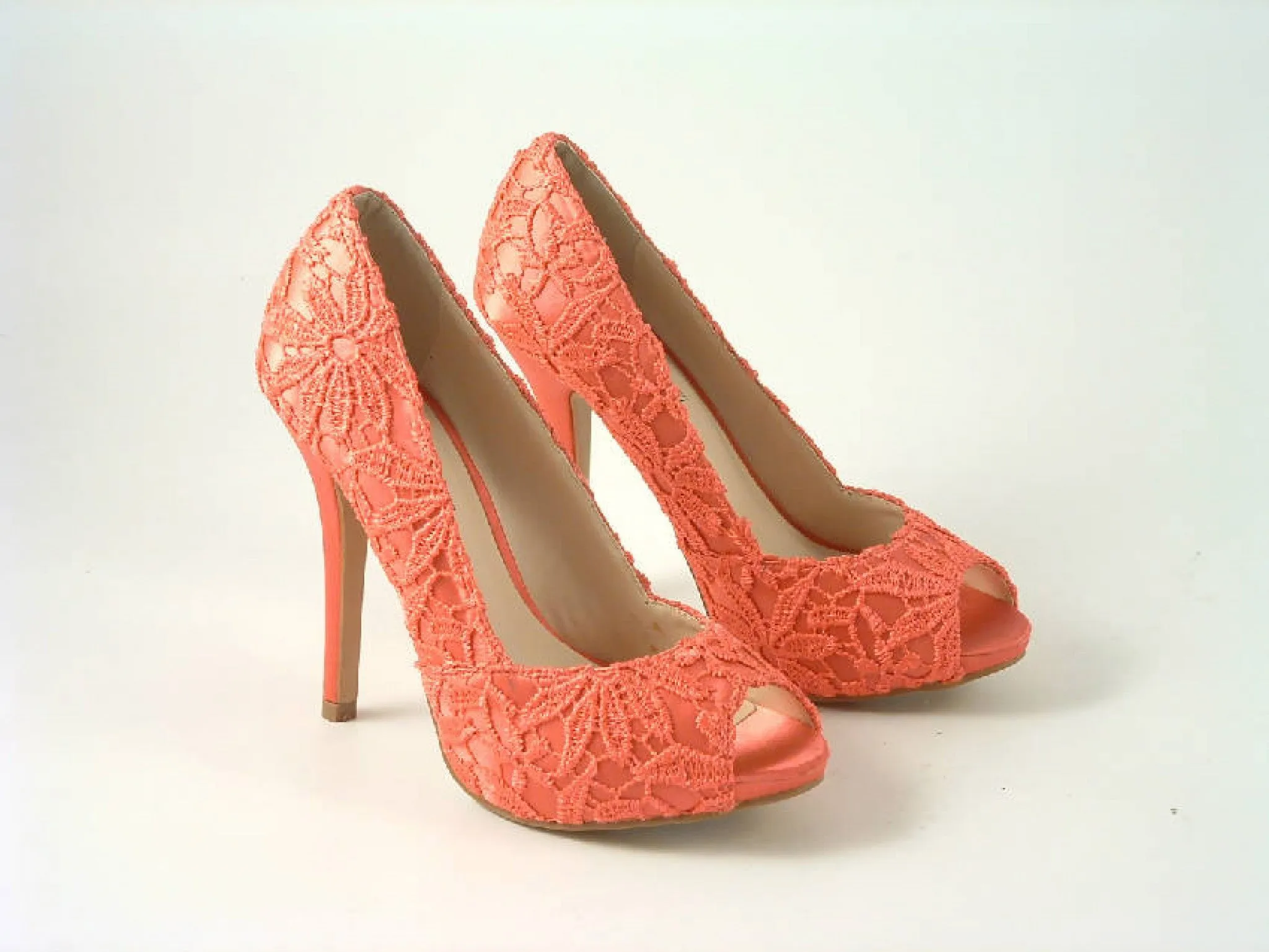 Glitz Shoes Lace Upper Peep Toe Court Shoes