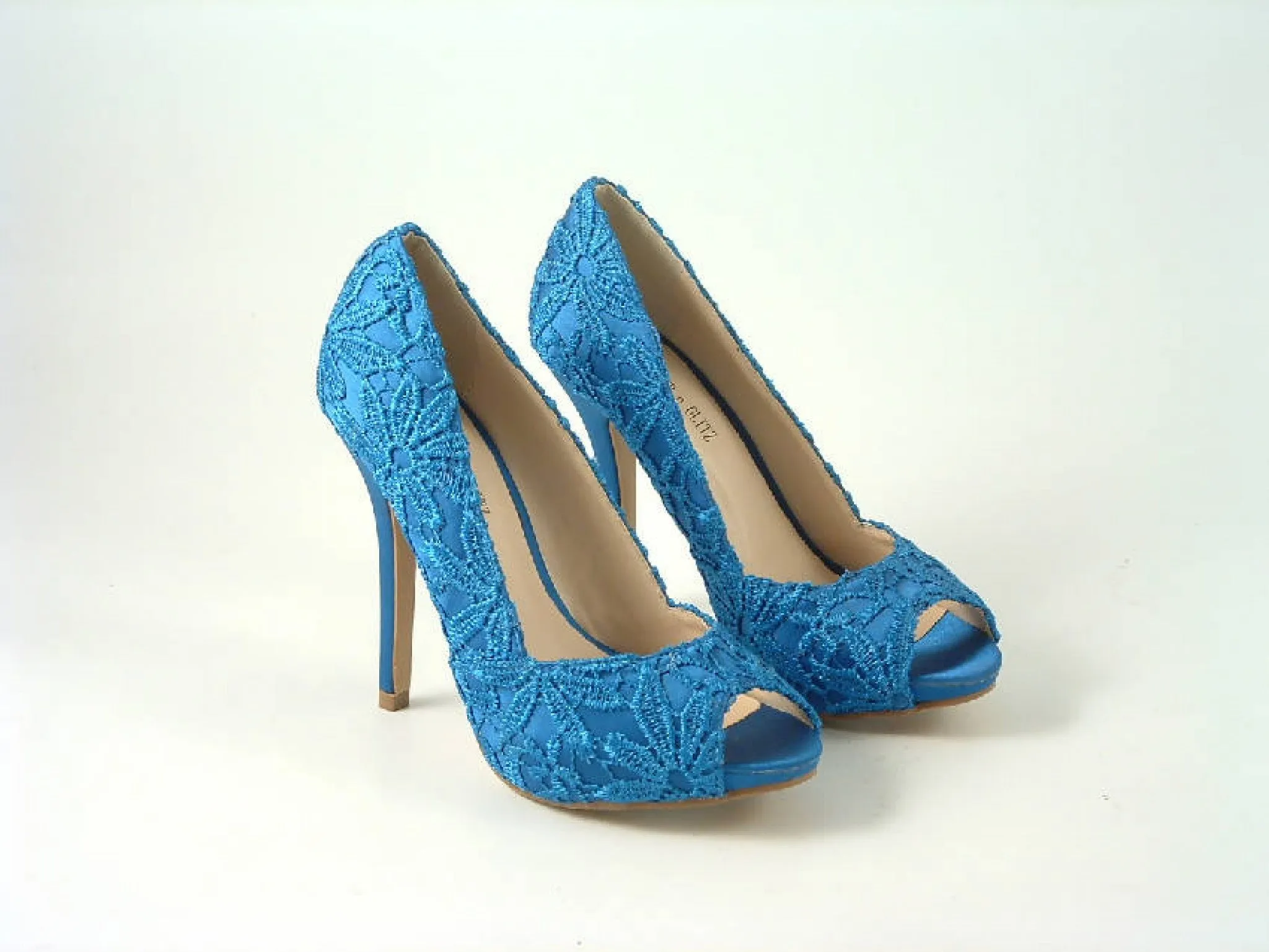 Glitz Shoes Lace Upper Peep Toe Court Shoes