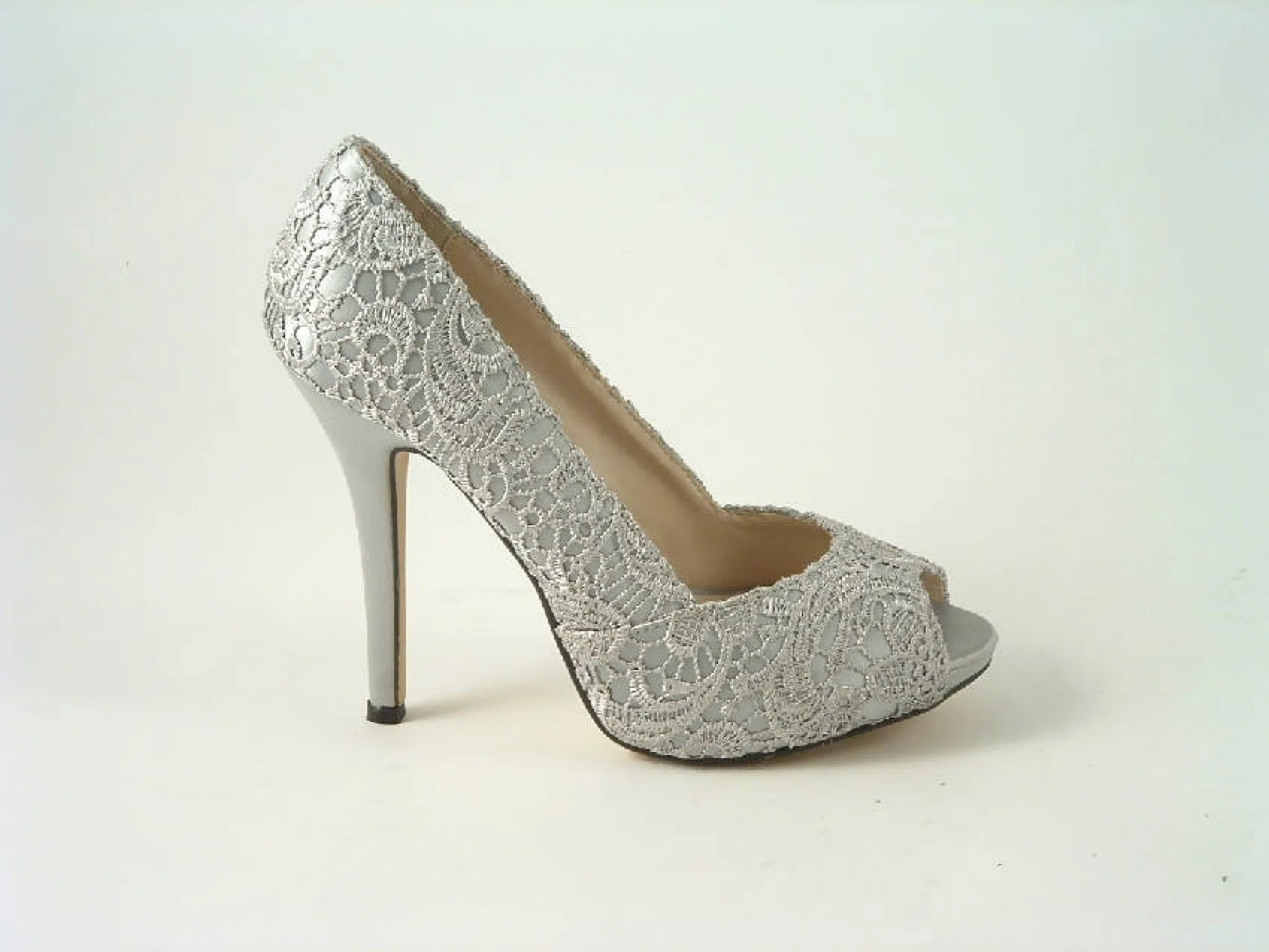 Glitz Shoes Lace Upper Peep Toe Court Shoes