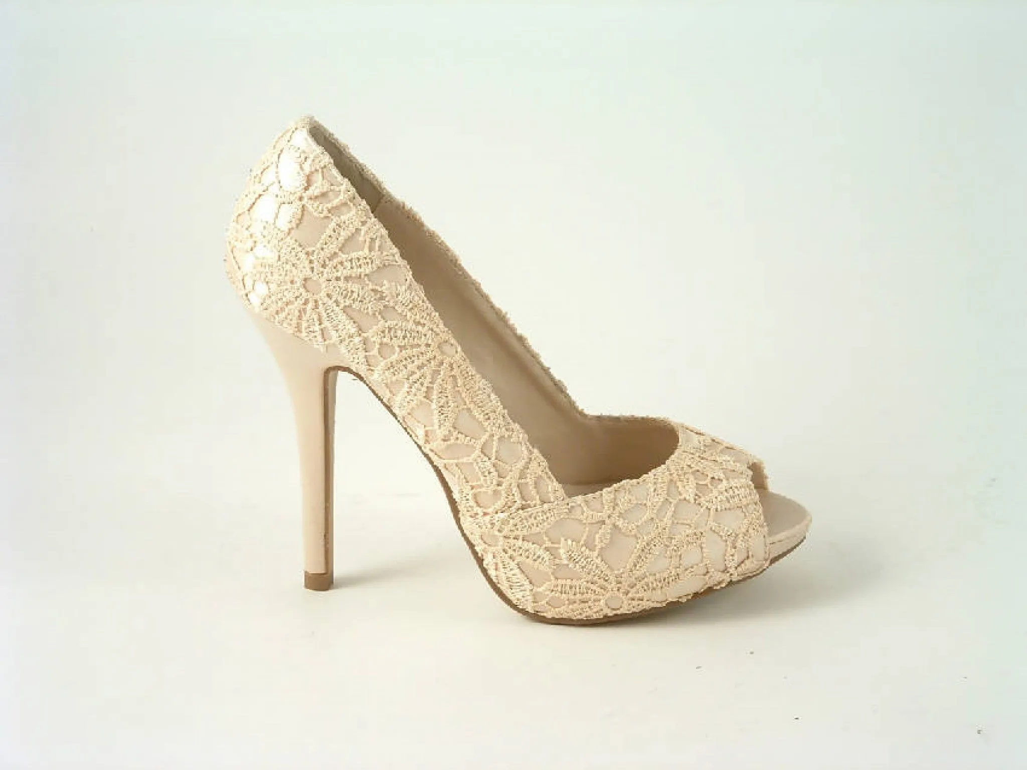 Glitz Shoes Lace Upper Peep Toe Court Shoes