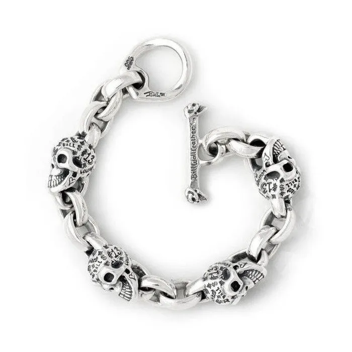 Graffiti Vintage Skull Chain Link Bracelet