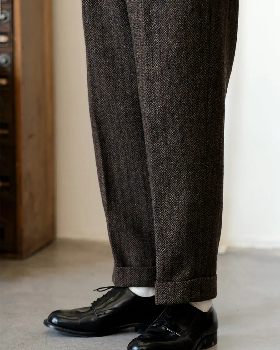 Herringbone Tweed Tapered Trousers