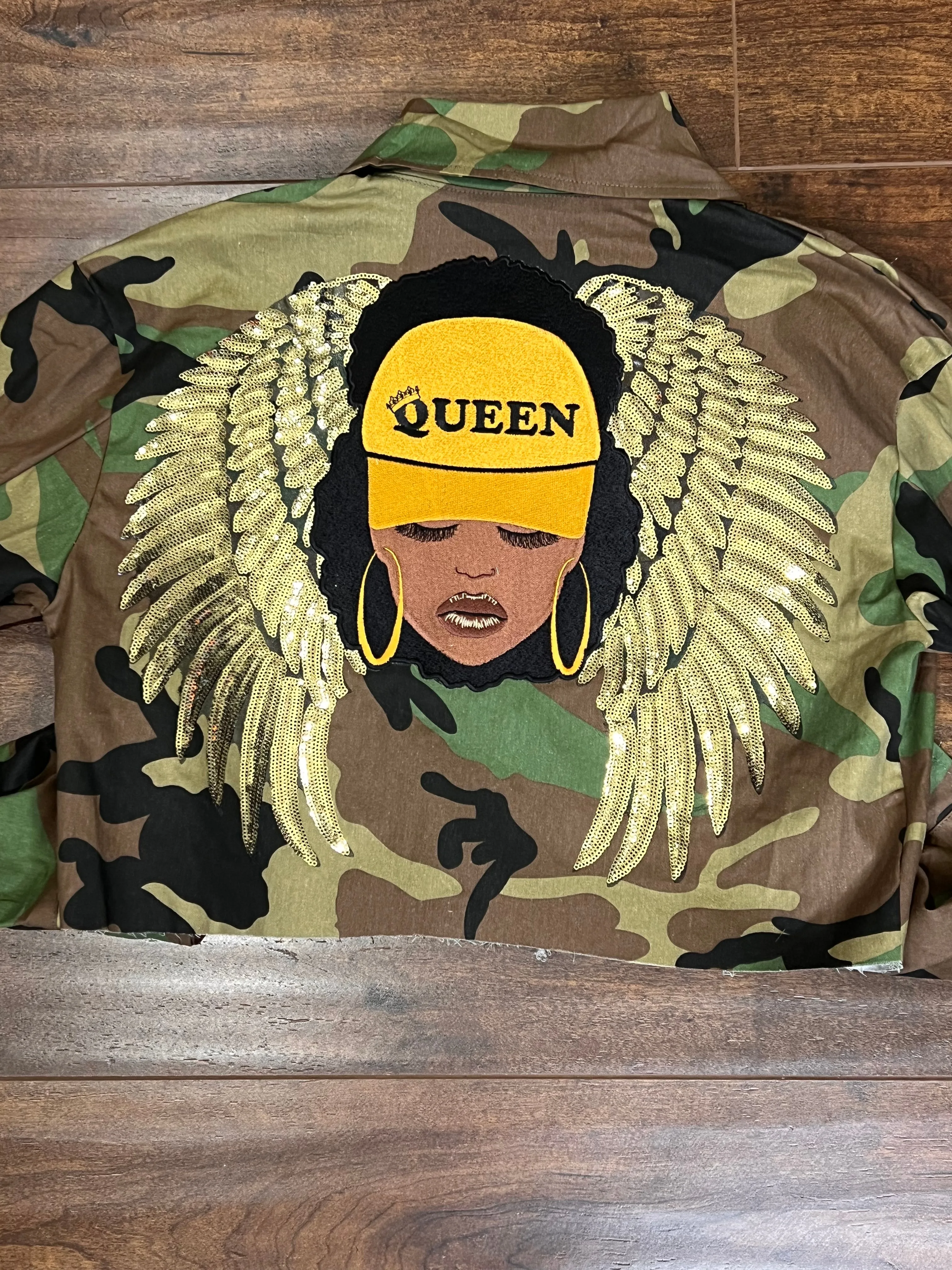 I Am Queen Crop Camo Jacket