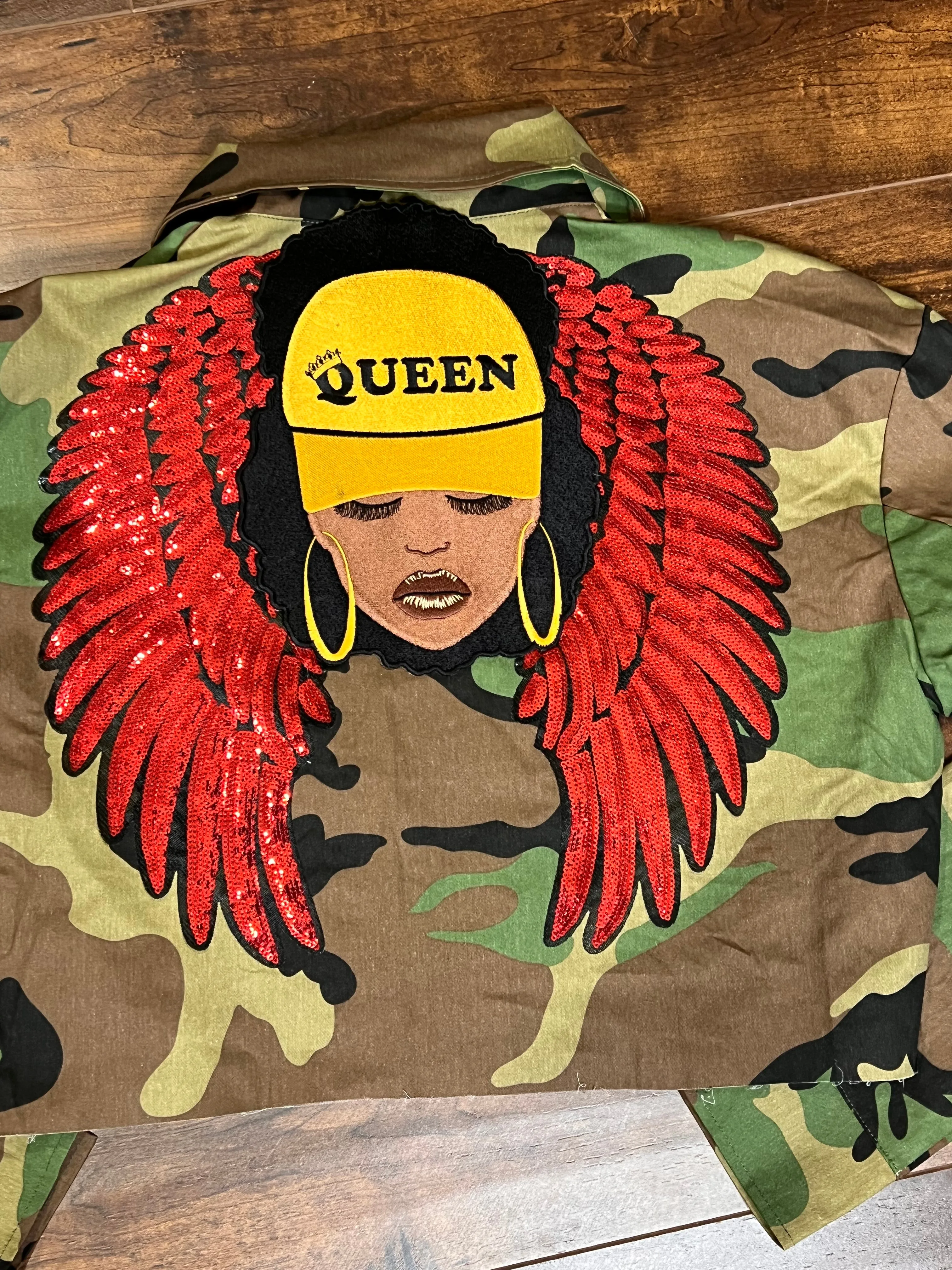 I Am Queen Crop Camo Jacket