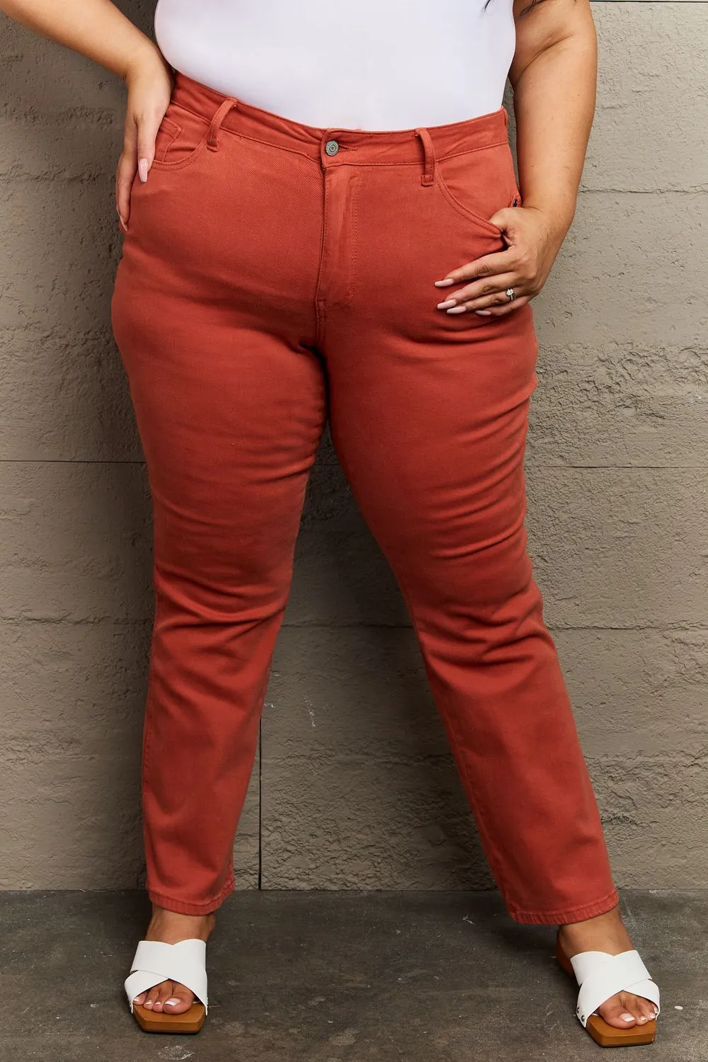 Judy Blue, Mid Rise Slim Bootcut Terracotta Denim Jeans