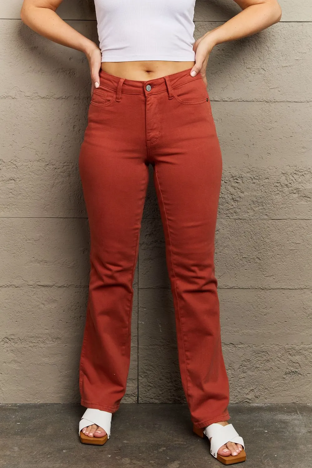 Judy Blue, Mid Rise Slim Bootcut Terracotta Denim Jeans