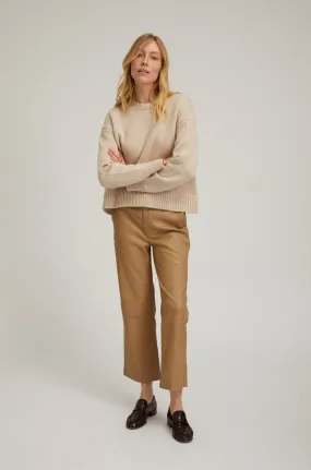 Khaki Leather Cropped Trousers