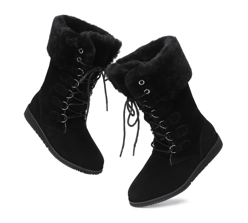 Lace Up Mid Calf Fashion Sheepskin Women Boots Becky