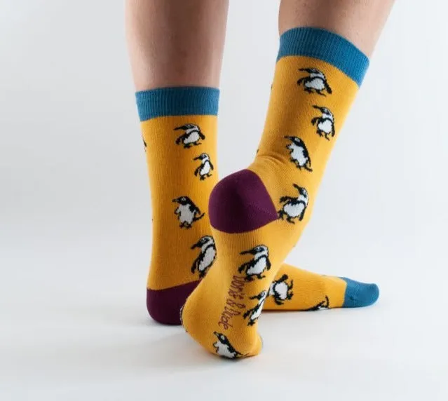 Ladies Bambo Socks Doris & Dude Penguin Yellow Blue 3-7 UK