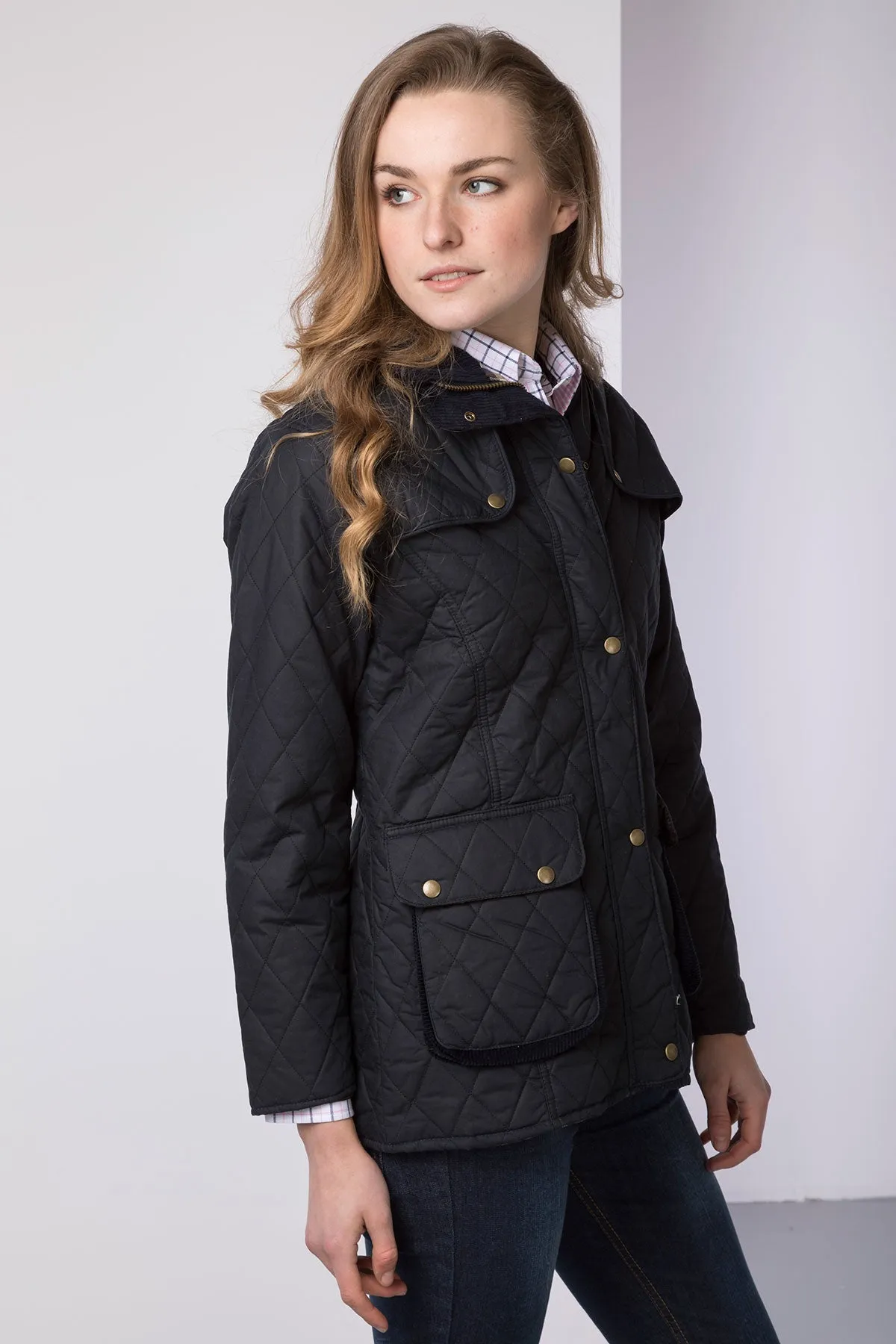 Ladies Diamond Quilted Wax Jacket with Elasticated Back