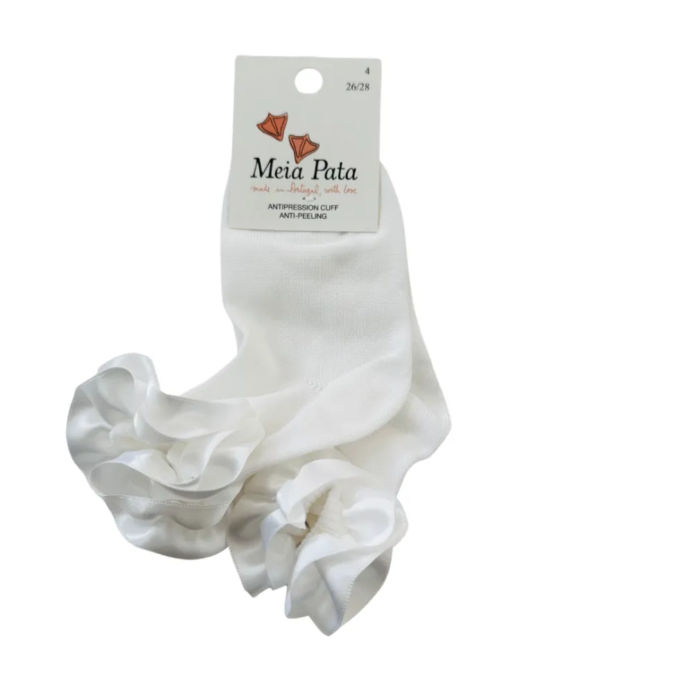 Meia Pata White Satin Frill Ankle Socks