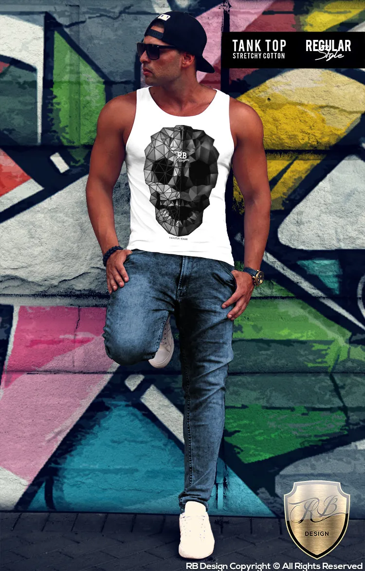 Men's Abstract Skull T-shirt Triangilation RB Design Tank Top MD658 Black/Gray