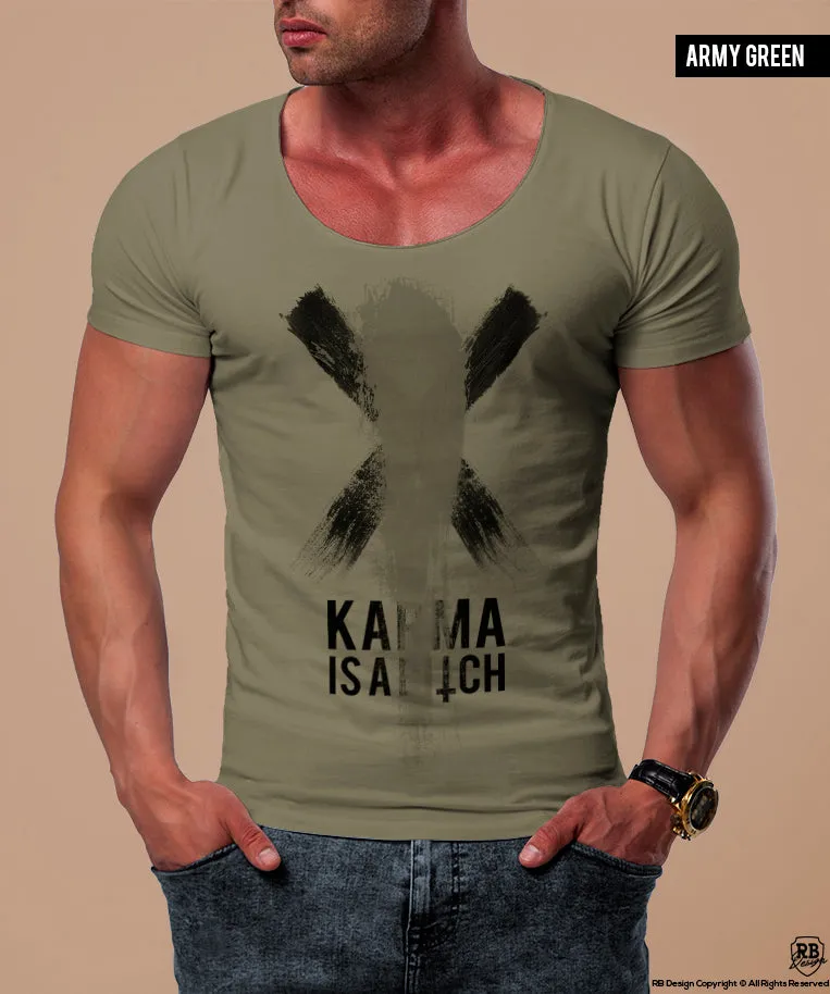 Men's Funny Slogan T-shirt "Karma is a B*tch"Khaki Gray Beige Tees / Color Option / MD808