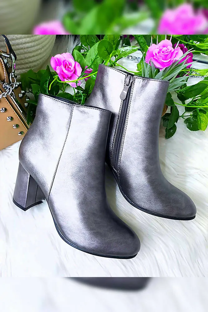 Metallic Sheen Heel Ankle Boots