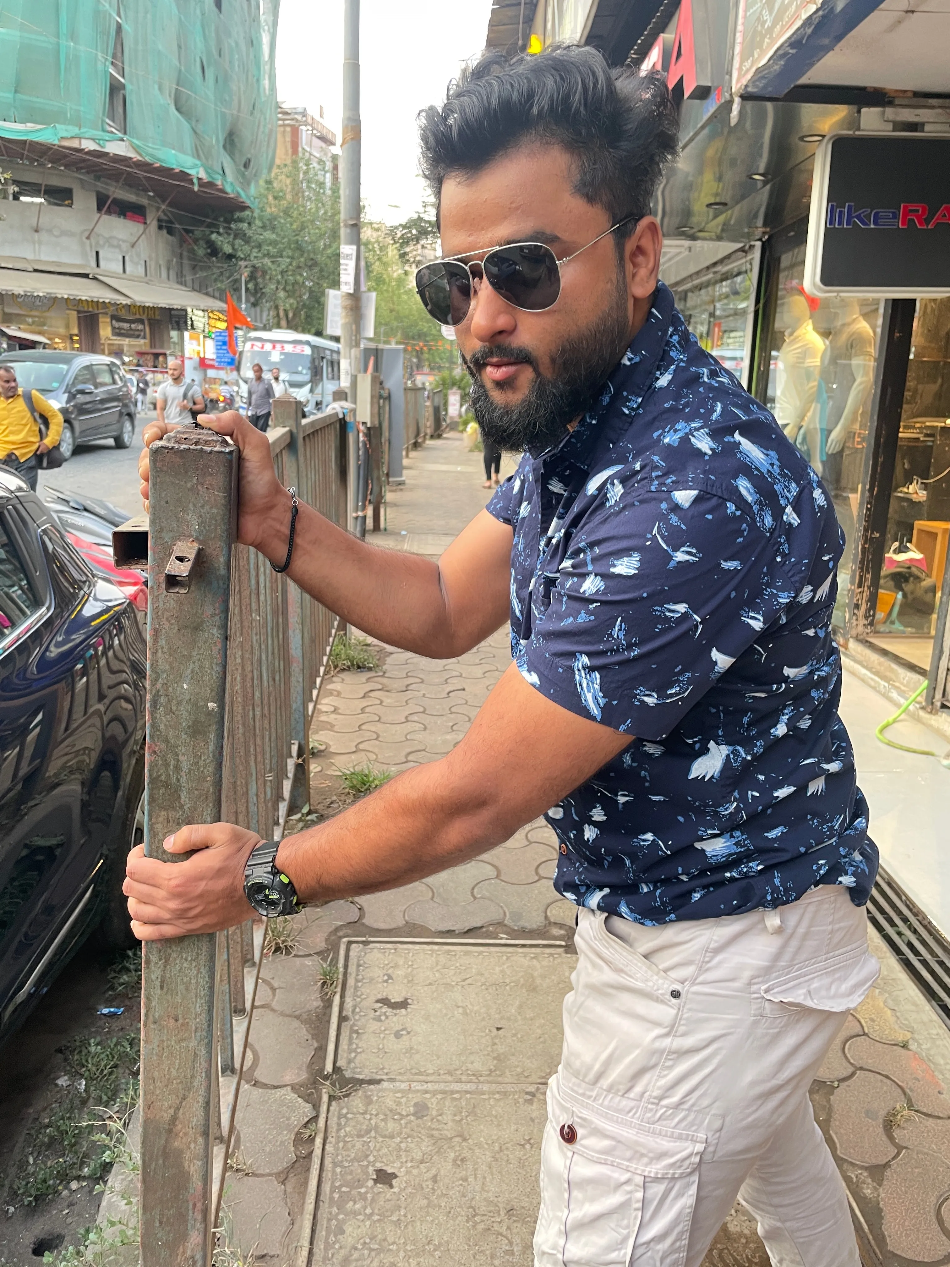 Navy Stretchable Printed Shirt