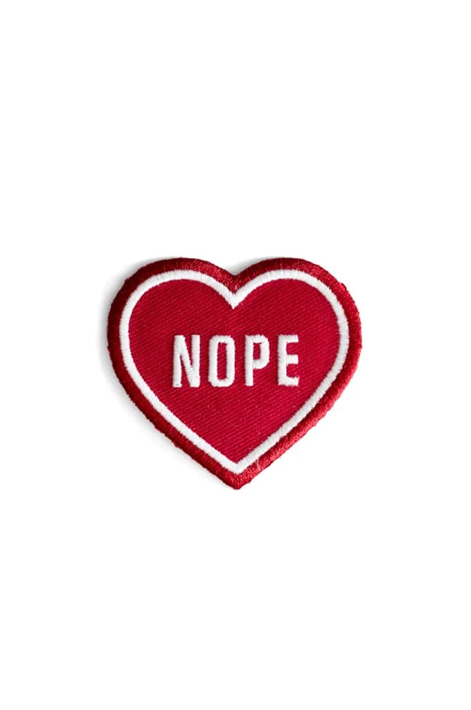 Nope Heart Embroidered Iron-On Patch (2" wide)