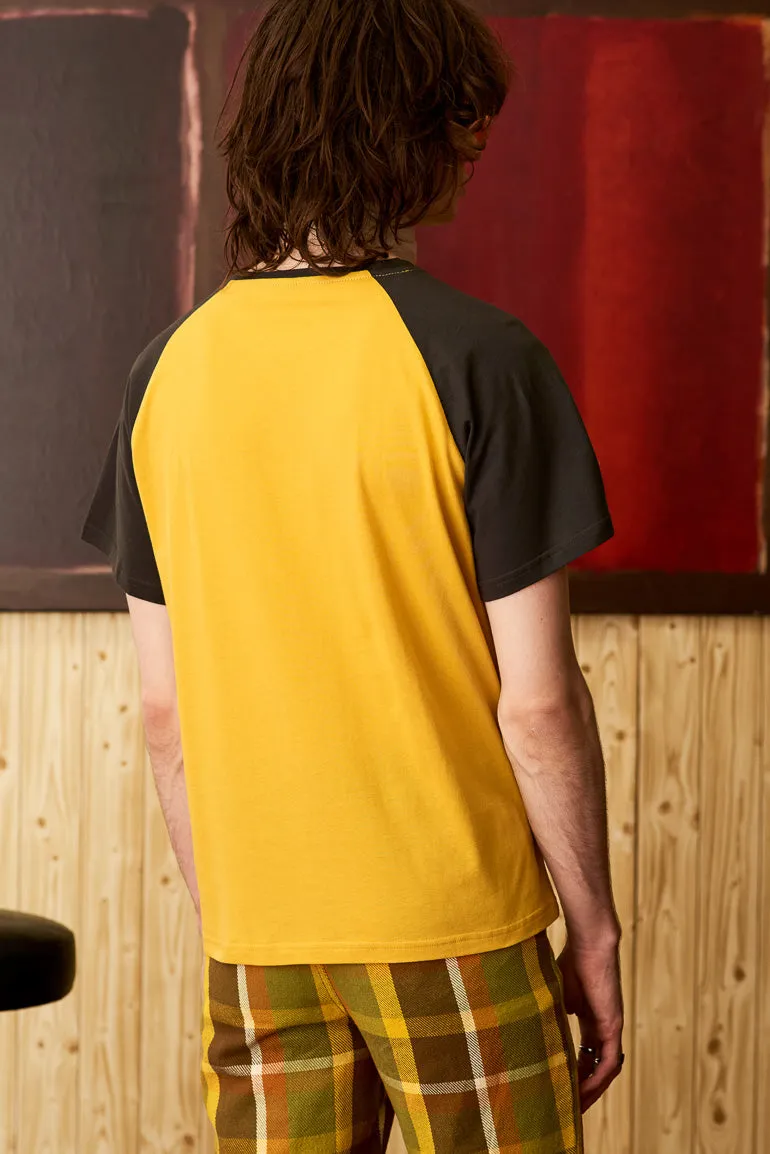 On Tour '74 Mens Yellow Raglan Ringer T-Shirt -SSA499 - L