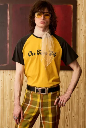 On Tour '74 Mens Yellow Raglan Ringer T-Shirt -SSA499 - L