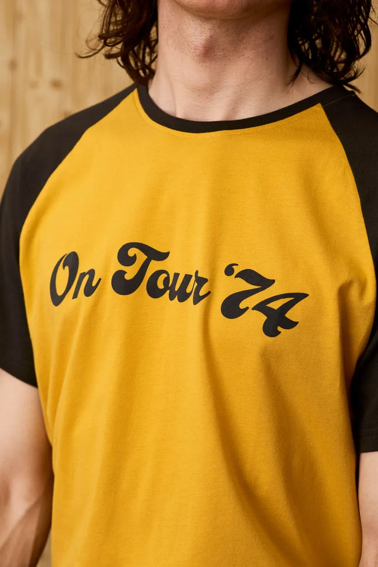 On Tour '74 Mens Yellow Raglan Ringer T-Shirt -SSA499 - L