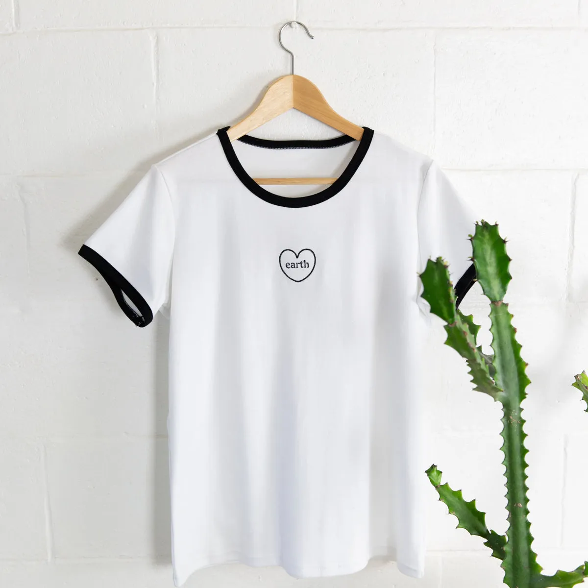 Organic Cotton Ringer Tee | Heart Earth Embroidery