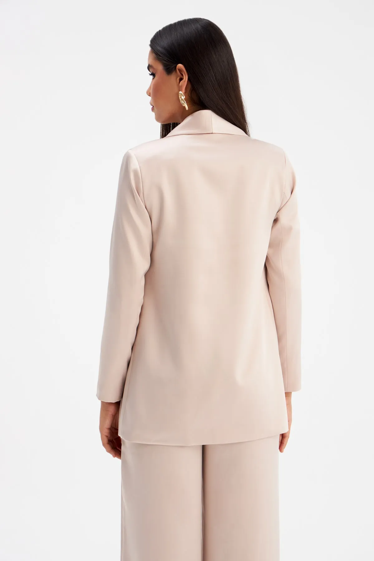 Shawl Collar Satin Jacket - Beige