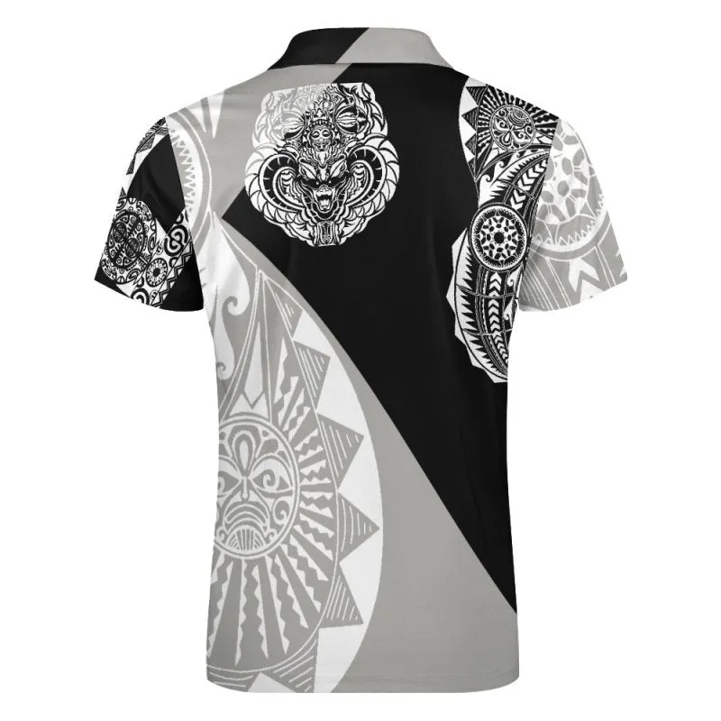 Short sleeve polo shirt - Maori hieratic style graphic