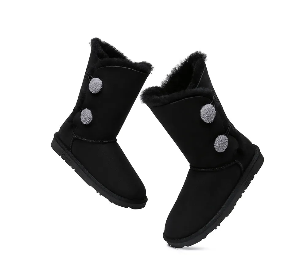 Short Twin Button Sheepskin Boots Aspen