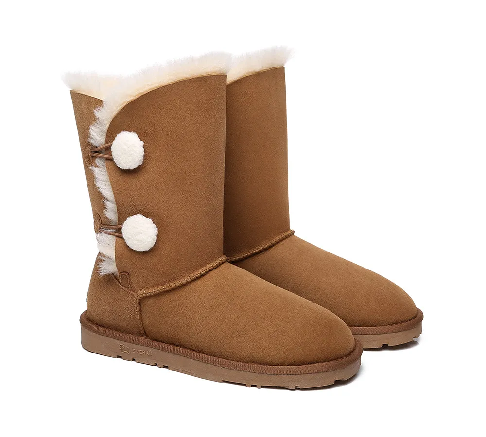 Short Twin Button Sheepskin Boots Aspen