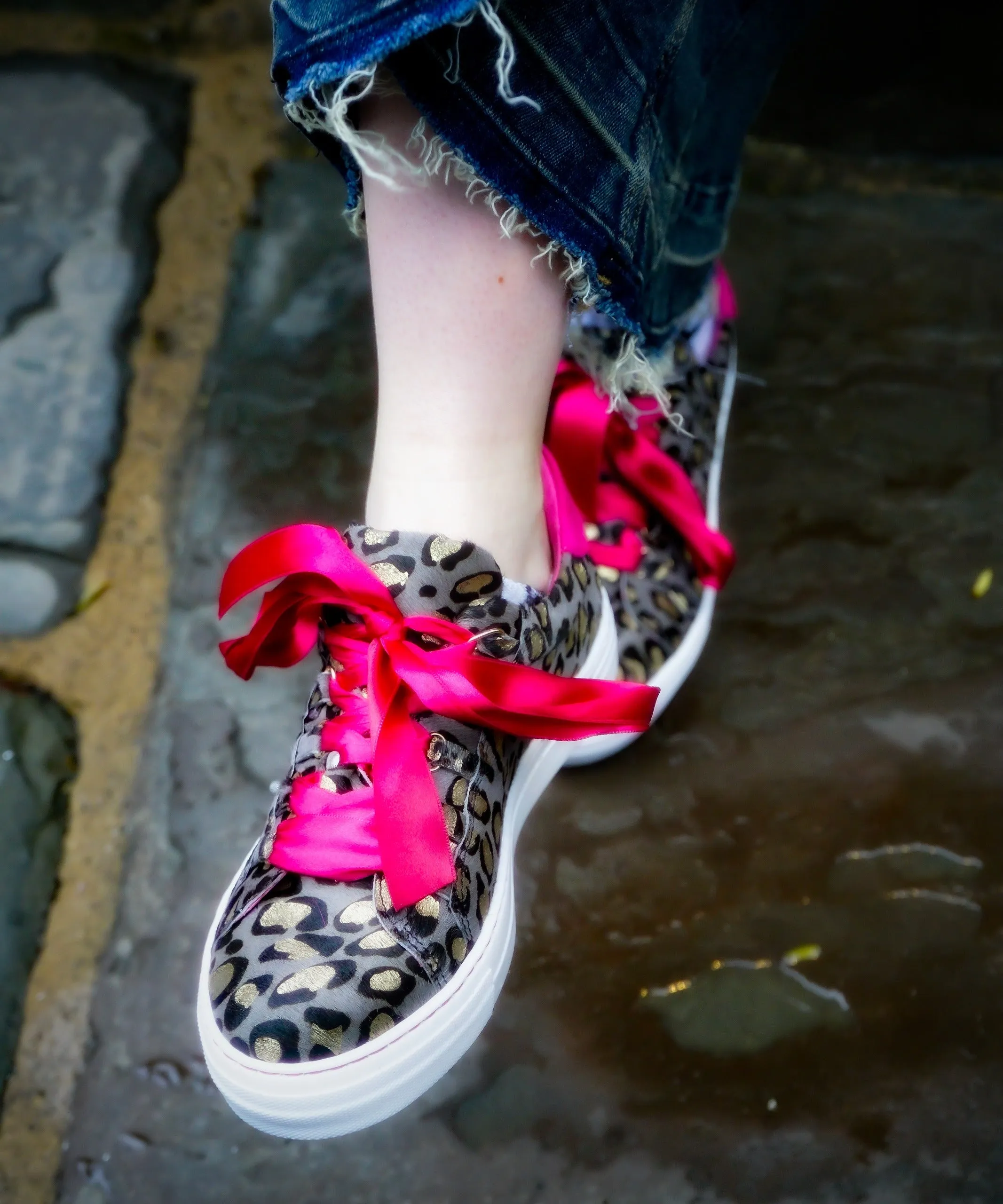 Skate Denim leopard gold cowhide sneaker